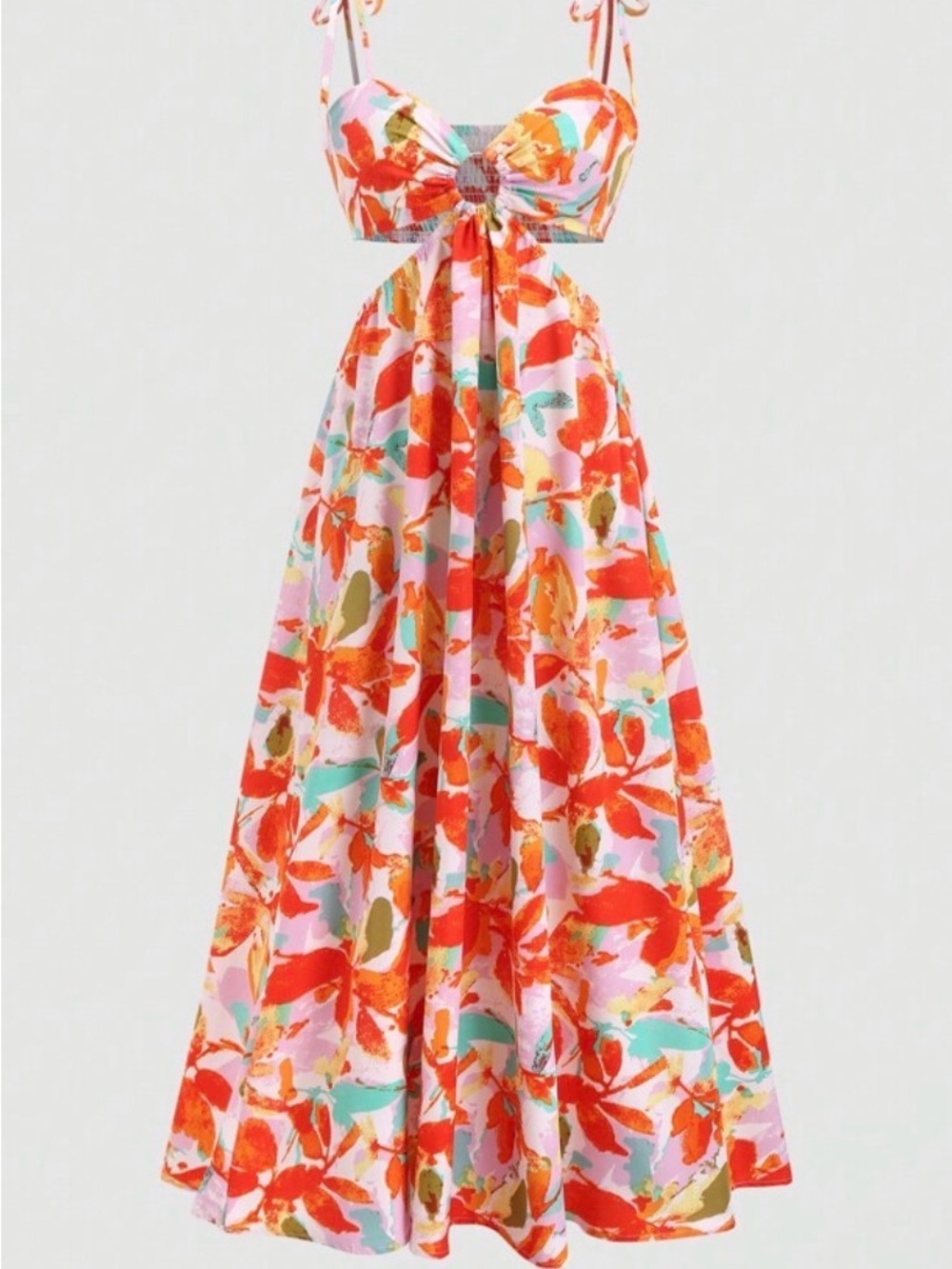 Amazon Floral Cutout Maxi Dress in Orange Multi - Picture 2 of 4